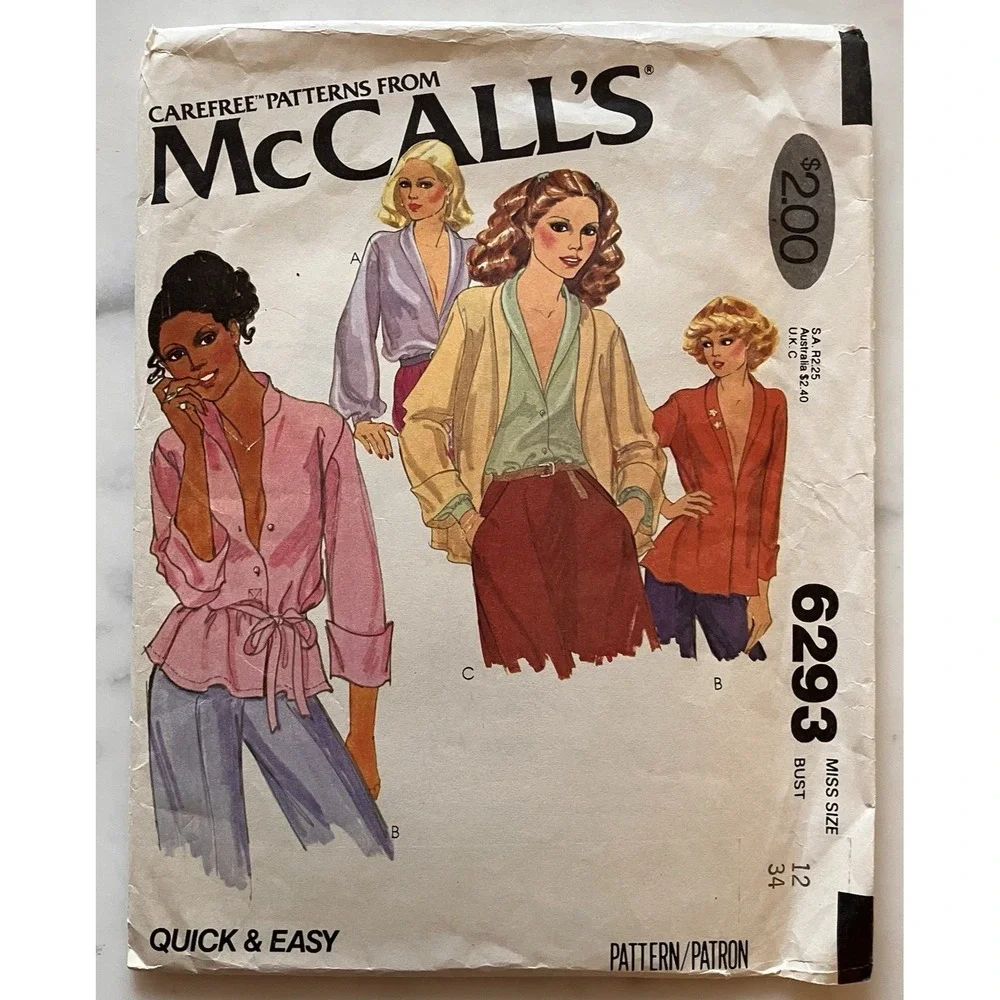 Vintage 1970's McCall's Pattern 6293 Women's Blouses Sz 12 Cut‎ Business Pro OOP